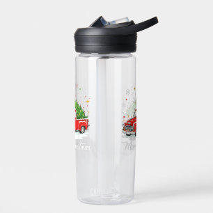 Botella De Agua Navidad Alegre Vintage Camión Rojo Santa Árbol Fam