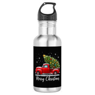 Botella De Agua Navidad Feliz Navidad Camión Rojo Árbol Hombres Mu