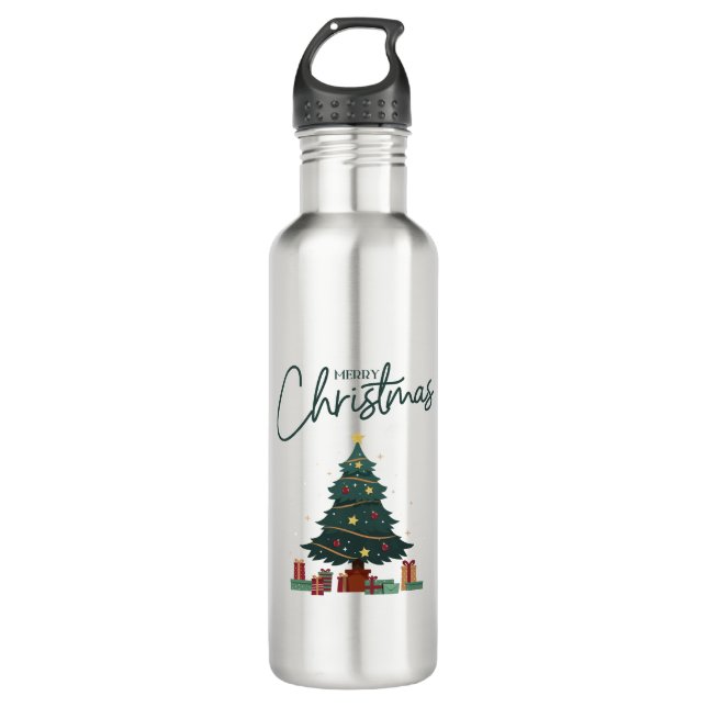 Botella De Agua Navidades Amarillos Verdes Con Marca personalizado (Anverso)