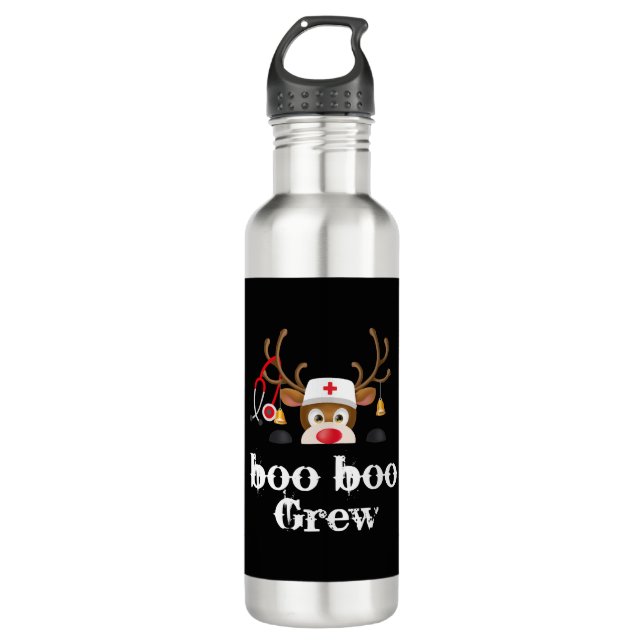 Botella De Agua navidades boo tripulación Reindeer Enfermera (Anverso)