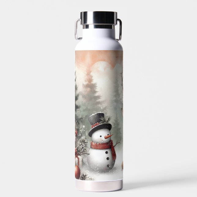 Botella De Agua Navidades clásicos de los bosques de renos y snowm (Delantero)