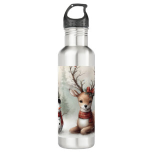 Botella De Agua Navidades clásicos de los bosques de renos y snowm