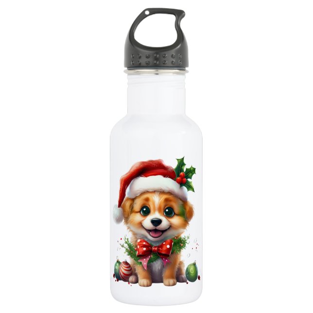 Botella De Agua Navidades cortos con Santa Hat y Bow (Anverso)
