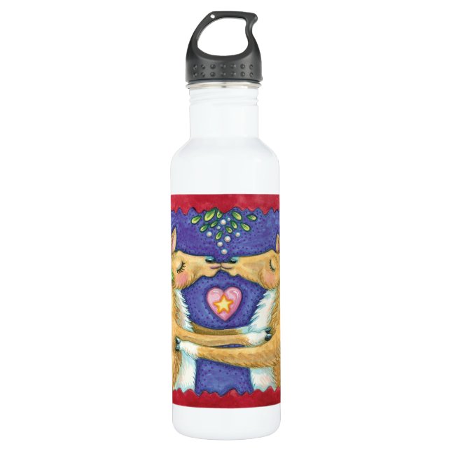 Botella De Agua Navidades cortos reno, beso romántico con mistleto (Anverso)