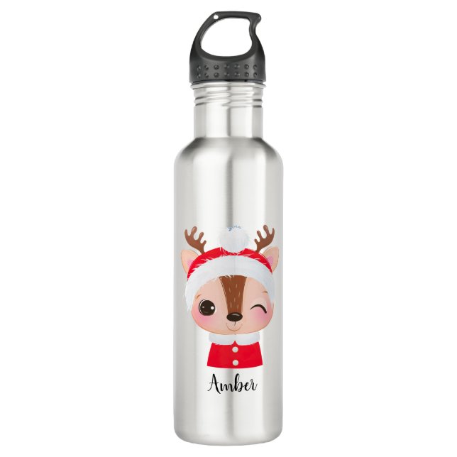Botella De Agua Navidades cortos Santa Reindeer Head (Anverso)