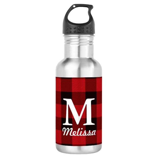 Botella De Agua navidades de cabaña Red búfalo lumberjack plaid (Anverso)