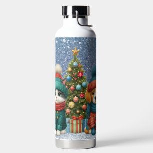 Botella De Agua Navidades de cachorro y gatito