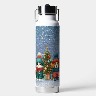 Botella De Agua Navidades de cachorro y gatito