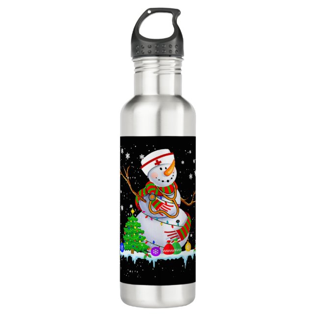 Botella De Agua Navidades de enfermería de Snowman alumbran Navida (Anverso)