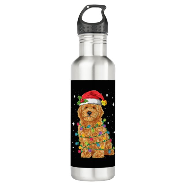 Botella De Agua Navidades de Goldendoodle Santa Hat Fairy Lights (Anverso)