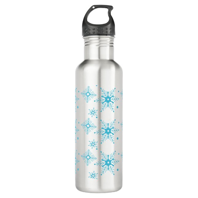 Botella De Agua Navidades de invierno azules copos de nieve (Anverso)
