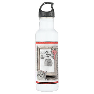 Botella De Agua Navidades de Keeshond Ventana de Invierno Pintura 