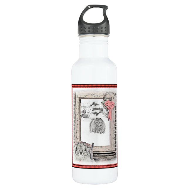 Botella De Agua Navidades de Keeshond Ventana de Invierno Pintura  (Anverso)