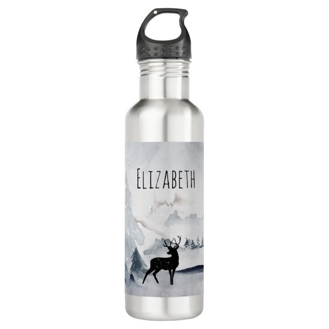 Botella De Agua Navidades de la acuarela gris y salvaje (Anverso)