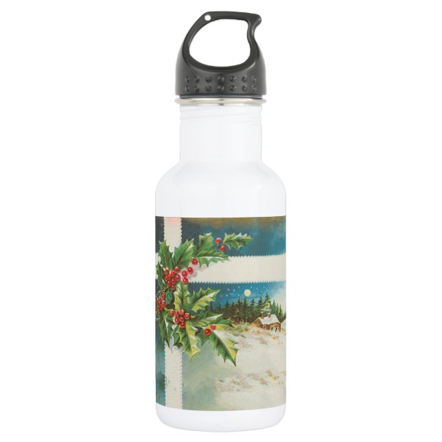 Botella De Agua Navidades de la escena Holly Snow Winter (Anverso)