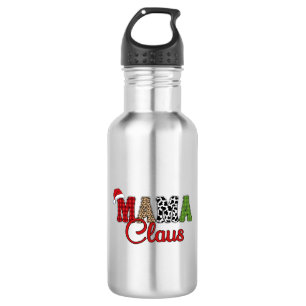 Botella De Agua Navidades de Mama Claus Plaid Text Design-50096