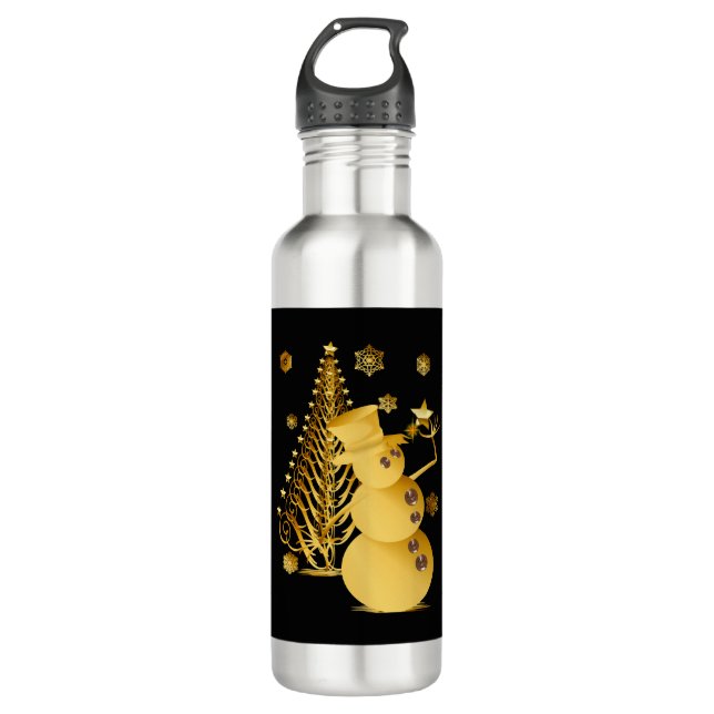 Botella De Agua Navidades de oro Snowman y Star Tree (Anverso)
