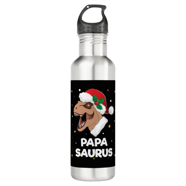 Botella De Agua Navidades de Papasauro Santa Claus Dinosaur (Anverso)