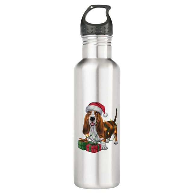 Botella De Agua Navidades de perras de Santa Hat Basset Hound (Anverso)