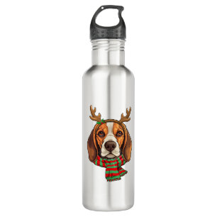 Botella De Agua Navidades de Perro Beagle renos Santa Hat Gracioso