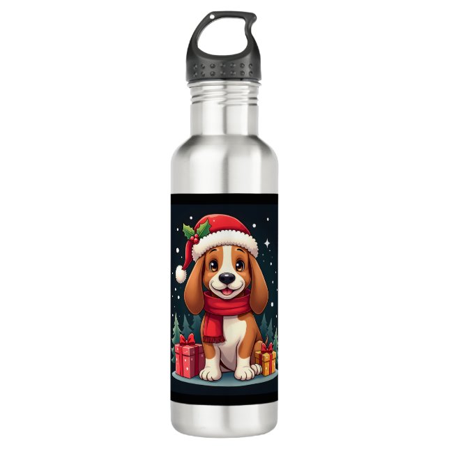 Botella De Agua Navidades de perro de Hound Basset Traje a Santa H (Anverso)