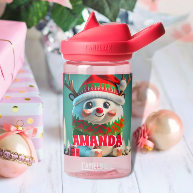 Botella De Agua Navidades de renos Nombre de niño personalizado (Subido por el creador)