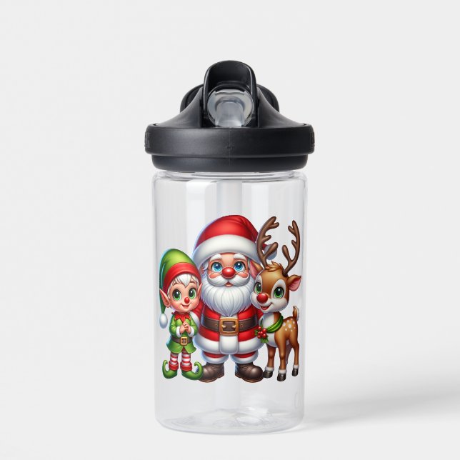 Botella De Agua Navidades de renos y de Santa Elf personalizados (Delante)