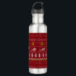 Botella De Agua Navidades de tenis Patrón de punto dulce Navidad r<br><div class="desc">Cálido y acogedor diseño de ilustracion para días de invierno y noches, con divertido y clásico jersey de Navidades de punto con raquetas de tenis y pelotas verdes de tenis, campanas de jingle, abetos y copos de nieve. Diseño festivo minimalista del patrón de dulces navideños en azul claro y blanco...</div>