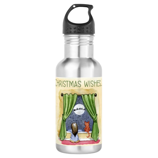 Botella De Agua Navidades desean navidades infantiles y gatos gato (Anverso)