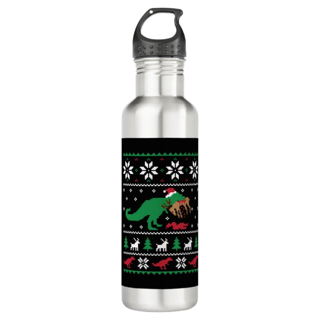 Botella De Agua Navidades feos de dinosaurios Navidades divertidos (Anverso)