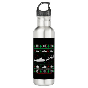 Botella De Agua Navidades feos suéter del submarino de la marina