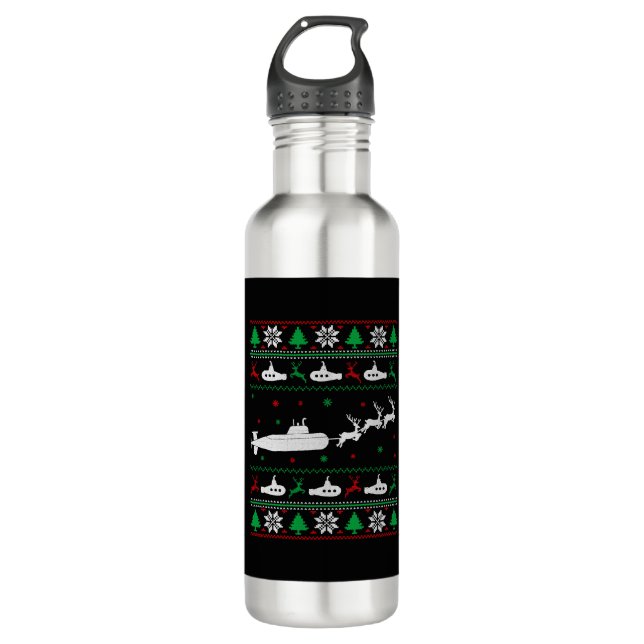 Botella De Agua Navidades feos suéter del submarino de la marina (Anverso)