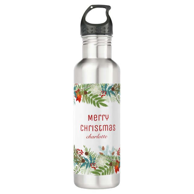 Botella De Agua Navidades Festividad Festividad Floral Personaliza (Anverso)