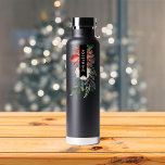 Botella De Agua Navidades Florales de acuarela Poinsettia<br><div class="desc">Nombre personalizado sobre el ramo floral acuático en rojo y blanco con insettia y bayas rojas.</div>