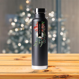 Botella De Agua Navidades Florales de acuarela Poinsettia