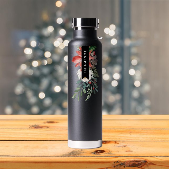 Botella De Agua Navidades Florales de acuarela Poinsettia (Subido por el creador)