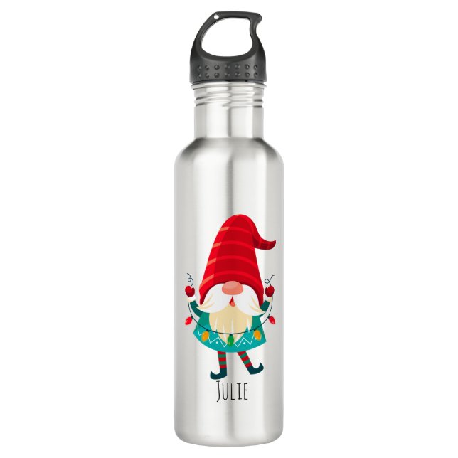 Botella De Agua Navidades Gnome portando Navidades Luces (Anverso)