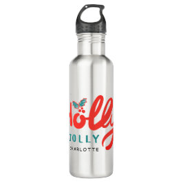 Botella De Agua Navidades Holly Jolly Fun Winter Nombre personaliz