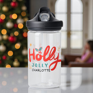 Botella De Agua Navidades Holly Jolly Fun Winter Nombre personaliz