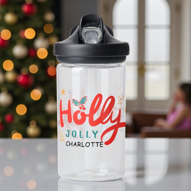 Botella De Agua Navidades Holly Jolly Fun Winter Nombre personaliz (Subido por el creador)