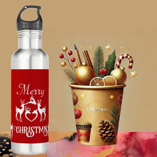 Botella De Agua Navidades nórdicos cortos renos Santa ayudantes bl