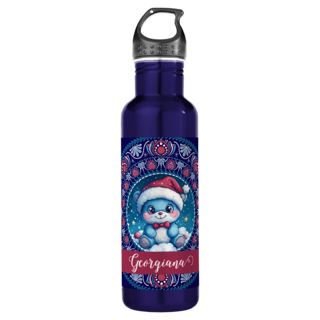 Botella De Agua Navidades personalizados Kawaii Bear Dot Mandala (Anverso)
