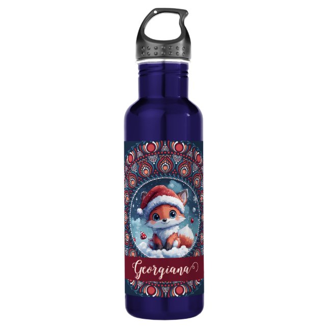 Botella De Agua Navidades personalizados Kawaii Fox Dot Mandala (Anverso)