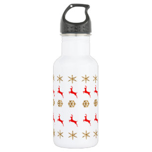 Botella De Agua Navidades Reindeer Snowflake Oro rojo