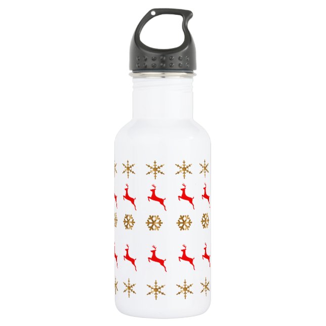 Botella De Agua Navidades Reindeer Snowflake Oro rojo (Anverso)