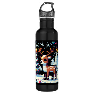 Botella De Agua Navidades Reindeer Winter Wonderland Pixel Art