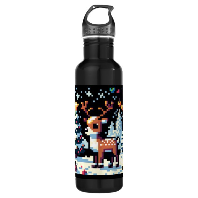 Botella De Agua Navidades Reindeer Winter Wonderland Pixel Art (Anverso)