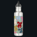 Botella De Agua Navidades retro doblan coqueta<br><div class="desc">Navidades Coloridos se doblan - Cintas de Coquette - Fondo Verde Mint.</div>