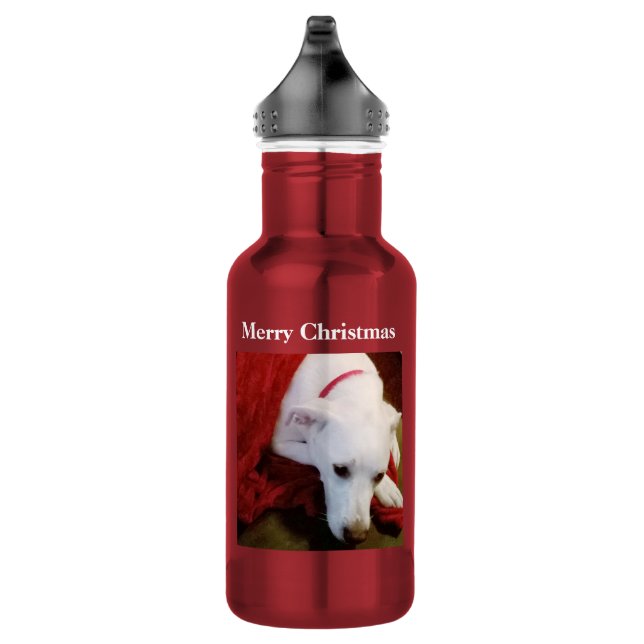 Botella De Agua Navidades rojos de perro picado blanco y con nieve (Derecha)