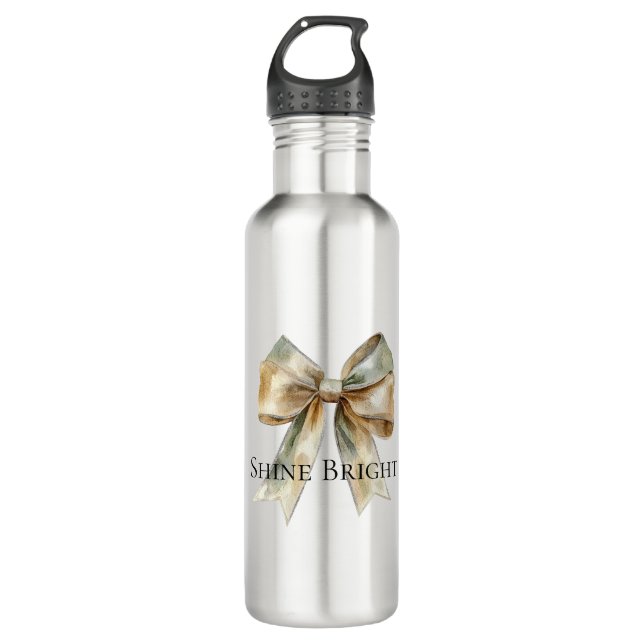 Botella De Agua Navidades Rústico Bow de Oro Verde Blanco Personal (Anverso)